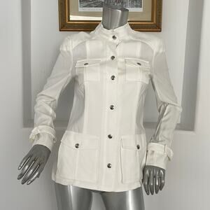 W By Worth Optic White Soft Suiting Safari Jacket Size 4 NWT